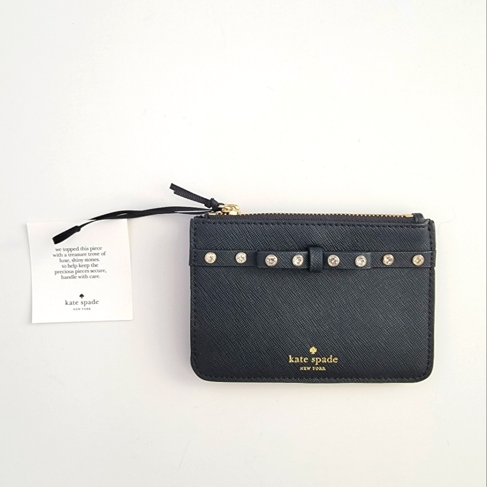 NWT Kate Spade New York Laurel Way Jeweled Bitsy Card Case Wallet, Black